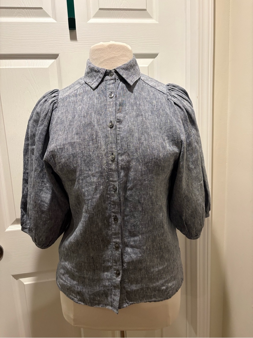 Chico's Light Denim Puff Sleeve Button-Down Shirt